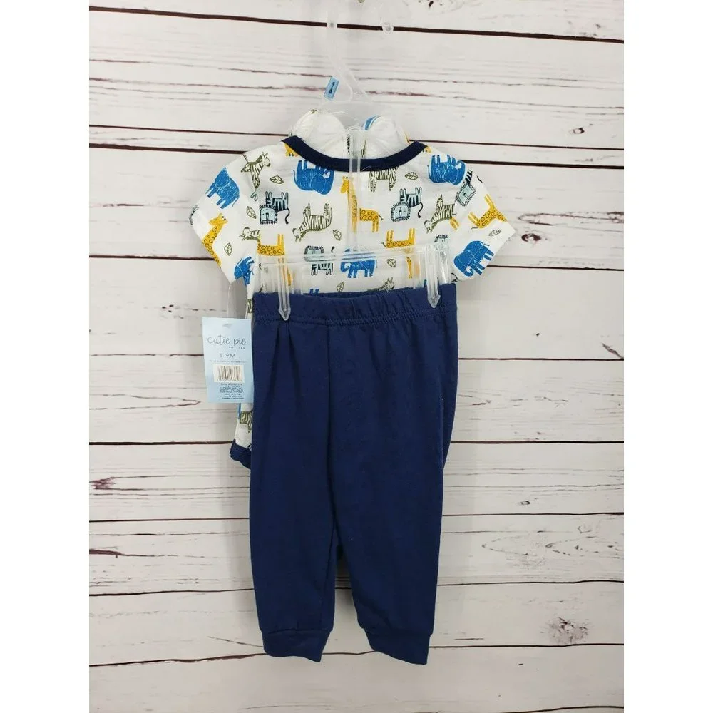 Cutie Pie 6-9 months Let's Explore Safari 3 piece boys‎ bodysuit set